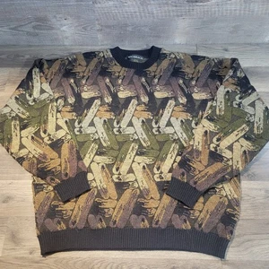 Vintage 90s Bachrach 3D Knit Sweater Mens X Large Brown Wool Blend Opa Cosby - Bild 1 von 13