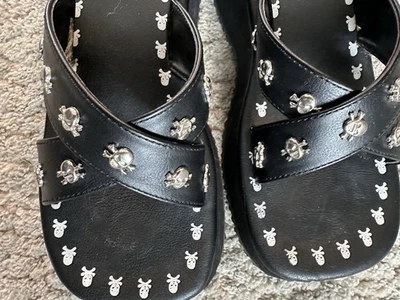 DEMONIA Skull Slides Flip-05 - Black Vegan Leather Size 9 - Image 1 of 4