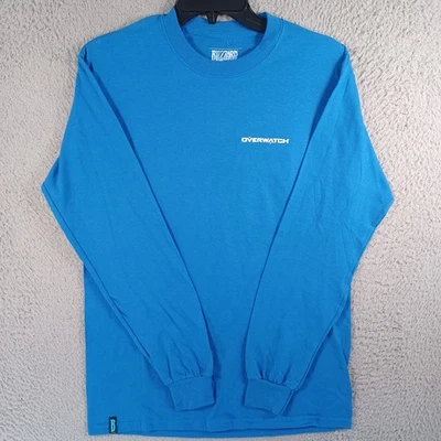 Camiseta azul manga larga con logotipo del equipo Blizzard Overwatch para hombre talla pequeña cuello redondo Foto 1 de 4