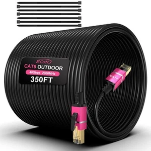 350FT Cat8 Outdoor Ethernet Cable, In-Ground, 26AWG Pure Copper Cat 350 Feet - Afbeelding 1 van 6
