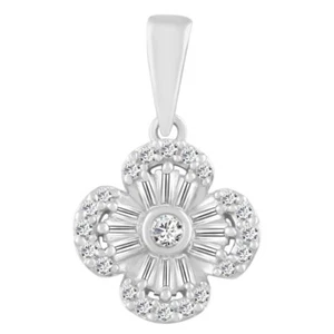 9ct White Gold & Natural Diamonds & Baguette Cluster Pendant Necklace 0.27cts - Picture 1 of 10
