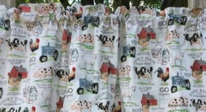 Country Farm Animal Curtains Cow Chicken Kitchen Farmhouse 82" Wide x 24-84 Inch - Picture 1 of 4