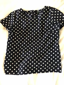 J Crew Navy Blouse With Cream Polka Dots Size XS - Picture 1 of 2