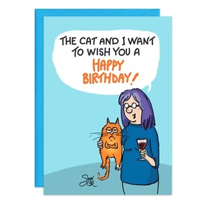 Humor Funny Cat And I Birthday Card Friend oatmeal studios Him Man Her - Picture 1 of 2