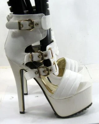 Zapatos blancos de tacón alto de aguja de 6,5" con correa al tobillo de plataforma de 2" para mujer talla 8,5 Foto 1 de 4