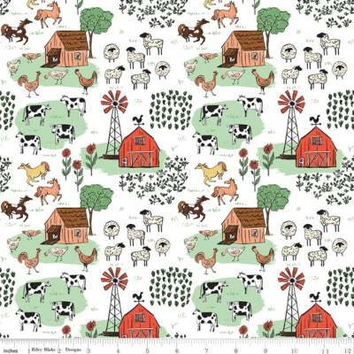 Farm Livin' Main White Cows Sheep C15180  100% Cotton Fabric by the half yd - Image 1 of 4