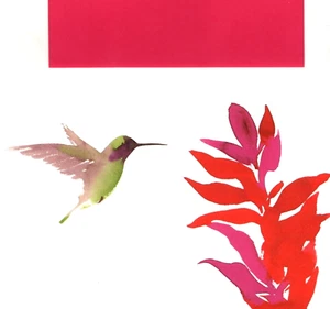 Watercolor Ruby Throated Hummingbird Hummingbirds Blank Papyrus Cards - Set of 4 - Picture 1 of 2