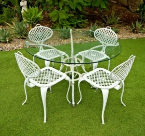Thinline Furniture Patio set four chairs and glass top table Mid century French - Picture 1 of 12
