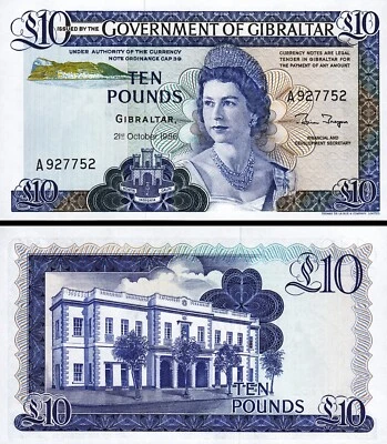 Gibraltar 10 Pounds 1986, UNC, P-22b, Que II, Prefix A - Image 1 of 3