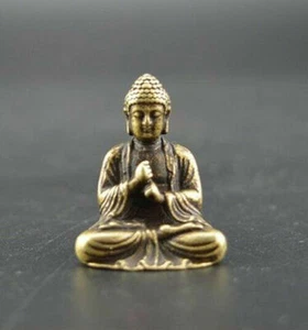 DISTINCTIVE Exquisite PURE BRASS SAKYAMUNI BUDDHA SMALL STATUE. - Picture 1 of 5