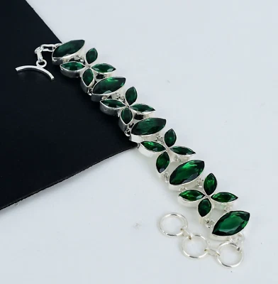 Green Tourmaline Gemstone Bracelet 925 Sterling Silver Jewelry For Wedding Gifts - Image 1 of 4