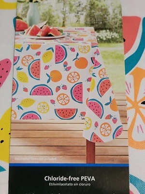 new Large Mainstays 60"x84" Rectangular Tablecloth PEVA Vinyl Variable Fruits - Image 1 of 4