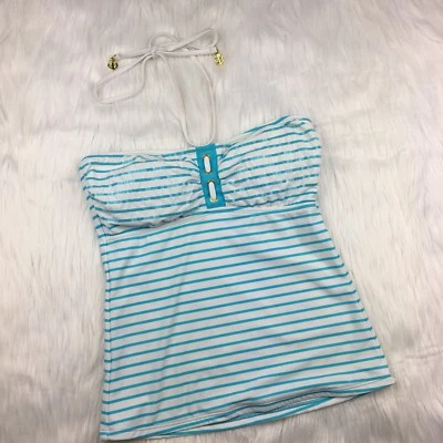 Sperry Top Sider 小号 Tankini 游泳上衣条纹蓝色白色吊带亮片衬垫 — 第 1/4 张图片