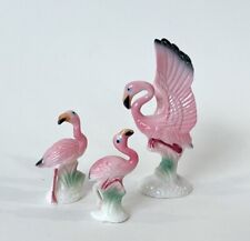 Cute Pink Flamingo Bird Figurine Bone China Ceramic Porcelain VTG Japan Lot Set