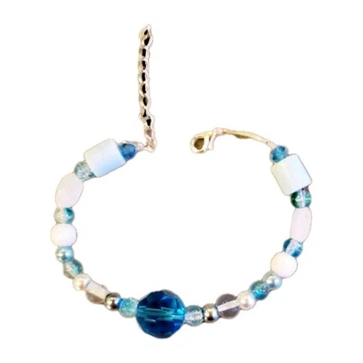 Pulsera de cuentas de porcelana temática azul hecha a mano - ajustable, regalo de joyería único Foto 1 de 3