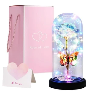 Mother's Day Rose Gifts Light Up Rose in Glass Dome Artificial Galaxy Flower ... - Picture 1 of 7