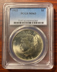 1922 Peace Dollar MS63 - PCGS gegradete Silbermünze älterer Halter Schönheit, - Bild 1 von 4