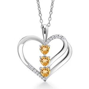 0.76 Ct Heart Shape Yellow Citrine 925 Sterling Silver Pendant with Chain - Picture 1 of 4