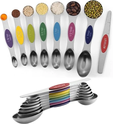 Magnetic Dual Sided Measuring Spoons w/ Leveler Stainless Kitchen Tool -Set of 8 - Image 1 of 4