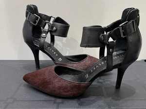 Como Nuevos Zapatos de Terciopelo Robyn Piel de Ponis Cuero con Tirantes Talla 5/38 Borgoña Negro Tacones - Imagen 1 de 11