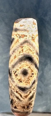 Tibetan 2 Buddha Eye Dragon Teeth Dzi Old Agate Bead, Cinnabar, Weathering🔥✨ - Image 1 of 4