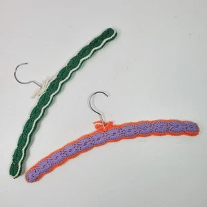 Vintage Crochet Wire Wood Clothes Hangers SET OF 2 Multicolor - Picture 1 of 4