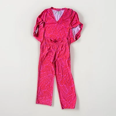 Trina Turk 2pc Set Tropical Pink Orange Top Xl, Pant L Resort Loungewear. Casual - Image 1 of 4