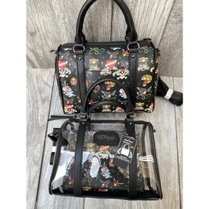 Ed Hardy Set 2 Borse | Borsa Trasparente + Borsa Vegan Stampa Tatuaggio - Foto 1 di 10