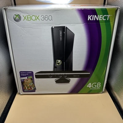 Microsoft Xbox 360 Slim Black 4gb console with Kinect Bundle CIB Tested W/ Game - Image 1 of 4