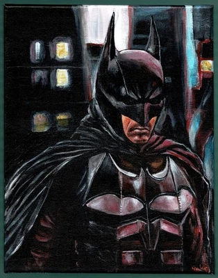 Batman Acrylic Painting Original Art 11 x 14 inch Canvas Dark Knight DC Comics - Image 1 of 4
