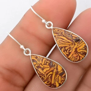 Natural Coquina Fossil Jasper India 925 Sterling Silver Earrings Jewelry E-1001 - Picture 1 of 5