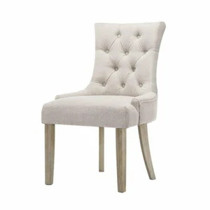 New Set of 2 Dining Chair Beige CAYES French Provincial Chairs Wooden Fabric Ret - Picture 1 of 2
