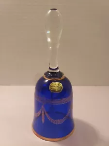 Vintage Bohemia Glass Cobalt Blue and Gold Crystal Bell Czechoslovakia - Picture 1 of 9