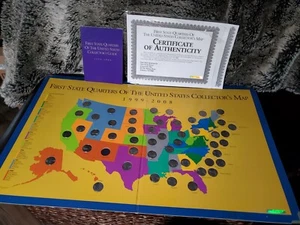 First State Quarters ( 1999-2008 ) Collectors Map and Coins... Near Complete Set - Picture 1 of 6