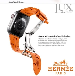 Hermes Kilim orange Einsatz in 24k Gold für Apple Watch Serie 9 8 7 6 5 4 3 - Bild 1 von 3
