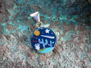 Mini Saguaro Galaxy Sky Micro Inlay Gemstone Sterling Silver 925 Pendant AO59 - Picture 1 of 8