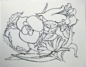 Stephen Robin (1944-2018) grupo floral dibujo a tinta - Imagen 1 de 2