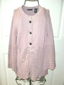 Women's~MODA Internat~Crochet~PURPLE~KNITTED~BUTTON DOWN~CARDIGAN SWEATER Size M - Picture 1 of 6