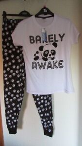girls lovely cotton black/white panda design summer pyjamas age 13-14yrs,bnwt