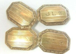 Antique Art Deco Unisex Cufflinks 13K Yellow Gold Initials JLS - Picture 1 of 7