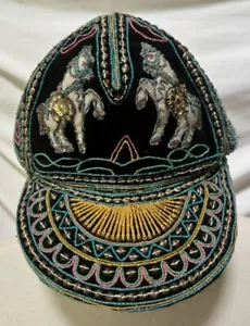 Vtg Myanmar Burma Beaded Embellished Horses Hat ~ Handmade - Picture 1 of 7