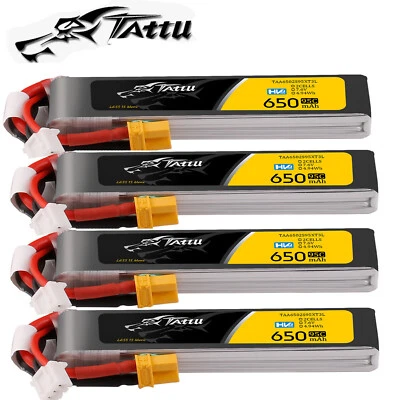 4X Tattu 650mAh 95C 7.6V 2S HV Lipo Akku Long XT30 Für Quadrocopter multirotor