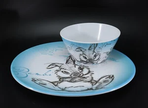 Zak! Designs Disney’s Thumper DINNER PLATE & CEREAL BOWL Melamine Blue - Picture 1 of 12