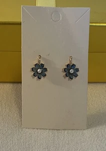 Orecchini donna placcati oro giallo 18 kt con zirconi blu e fiore - Foto 1 di 2