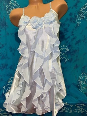 Vestido de novia Flora Nikrooz Something azul satinado gasa aleteo volantes quimise M Foto 1 de 4