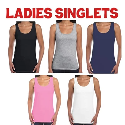 Ladies Singlet Gildan Women Tank tops Clearance Black Navy Grey White Pink Sale - image 1 of 4