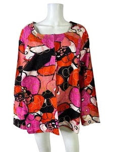 Life Style Woman's Jacket Top Pink Coral Embroidered Circles Cotton Size 3X NWT - Picture 1 of 14