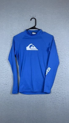Quiksilver Rash Guard Shirt Mens Small Blue Long Sleeve Surf Swim Logo Stretch - Image 1 of 4