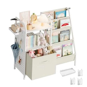 Kids Bookshelf and Toy Storage Organizer, Metal 4 Tier Kids Bookcase with - Picture 1 of 7