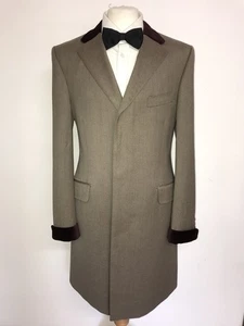 GIEVES & HAWKES - Mens Slim Fit Long BROWN WOOL Covert COAT - 40 Long - STUNNING - Picture 1 of 12